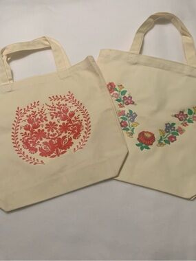 2 Pice Handmade Canvas Tote Bag . Floral  design